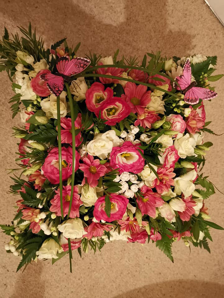 Based Cushion Sympathy Tribute, selection of mixed flowers